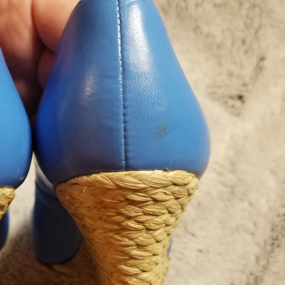 LK Bennett Blue Leather Peep-Toe Wedge Espadrilles - Picture 8 of 8